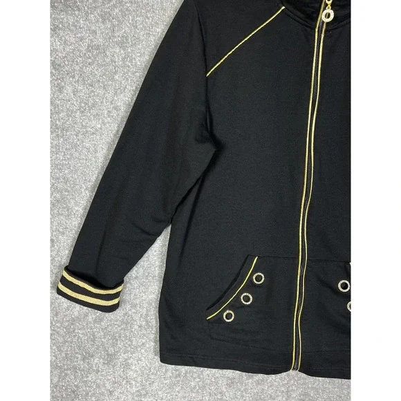 Quacker Factory Rhinestone Grommet Gold Trim Full Zip Jacket Women Large Pockets - Picture 8 of 15